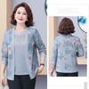 2PCS Knitted Tops Set Women Thin Knitted Cardigan Printed Short Sleeve Knitted T-Shirt Plus Size Open-front Knitted Jacket T-Shirt Outfits