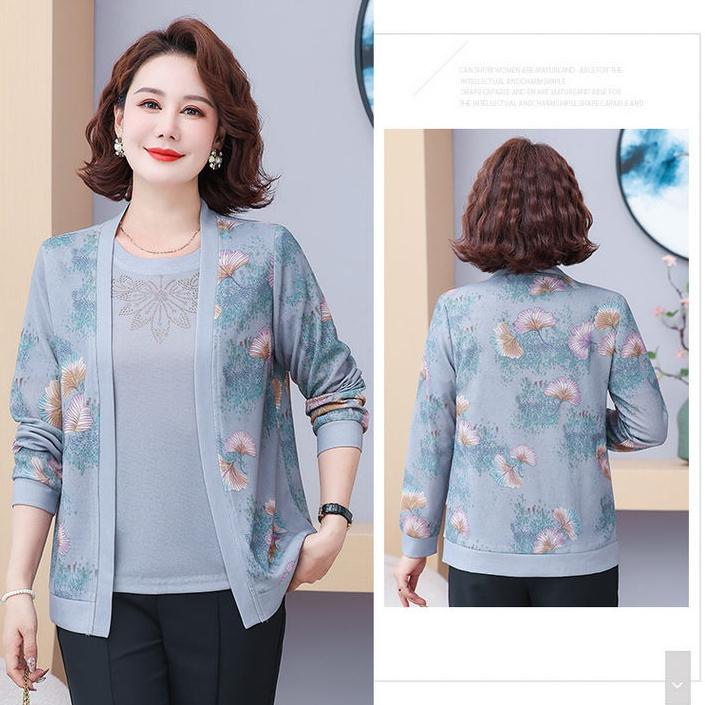 2PCS Knitted Tops Set Women Thin Knitted Cardigan Printed Short Sleeve Knitted T-Shirt Plus Size Open-front Knitted Jacket T-Shirt Outfits
