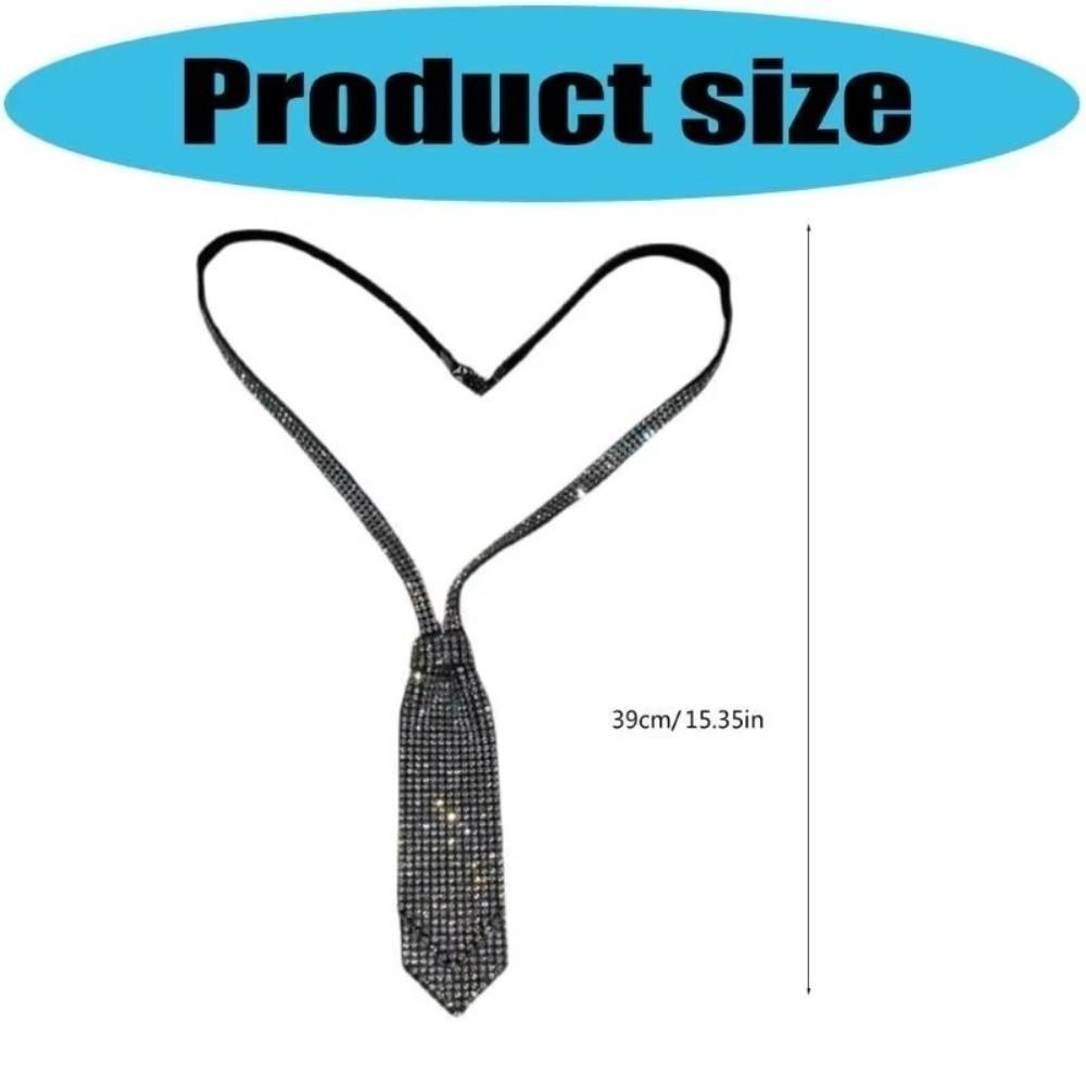 Decorative Adjustable Rhinestone Necktie Double Layer Ribbon Bow Ties Black Tassel Black Necktie Business Suit
