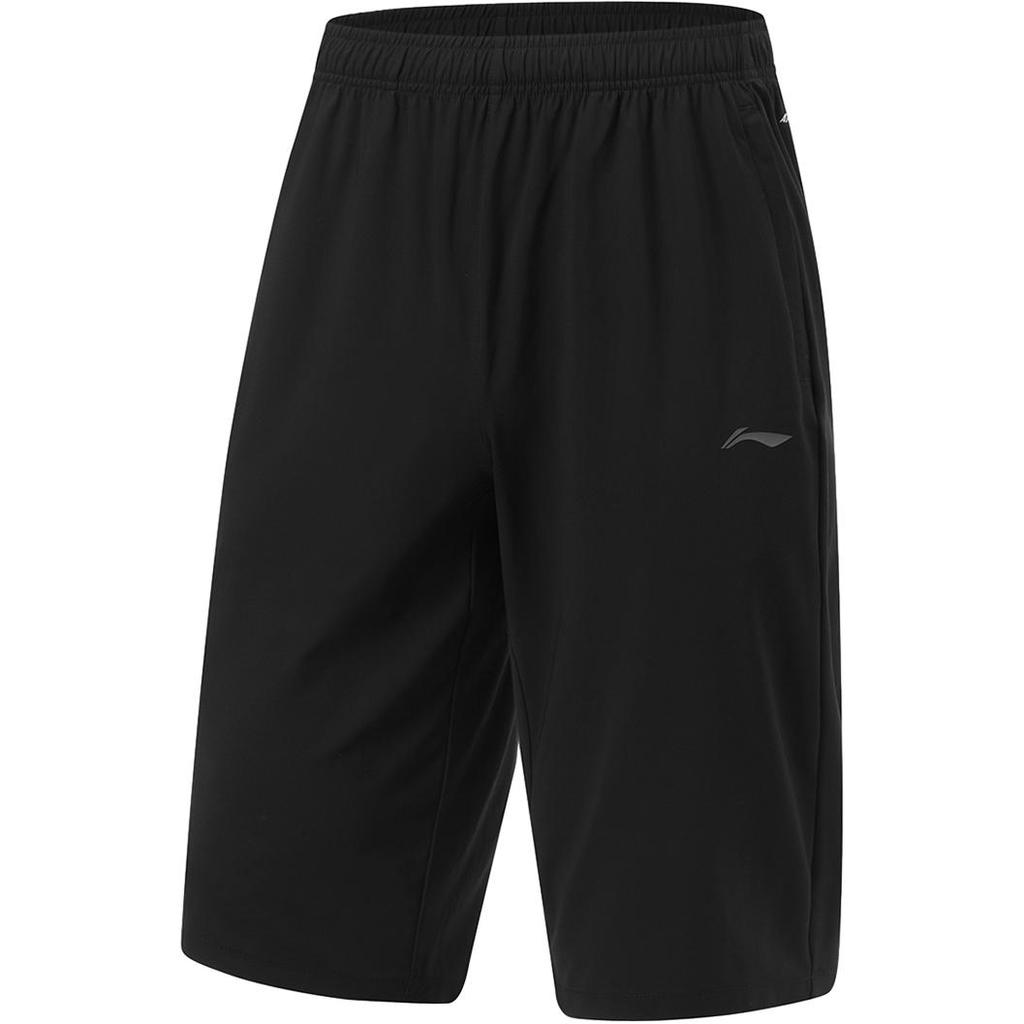 Li Ning Fitness Series Solid Color Breathable Comfortable Casual Shorts Men shorts Black AKYU011-1