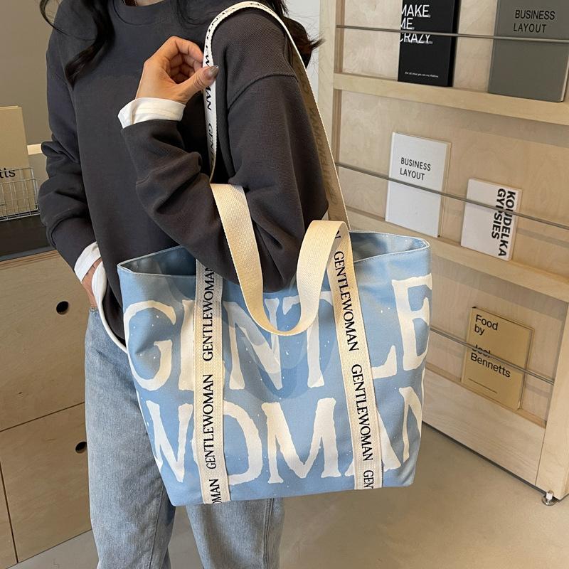 2025 Fashion Canvas Bag Lazy Wind Japanese Large Capacity Student Canvas Bag Alphabet Strap Handbag Tote Bag