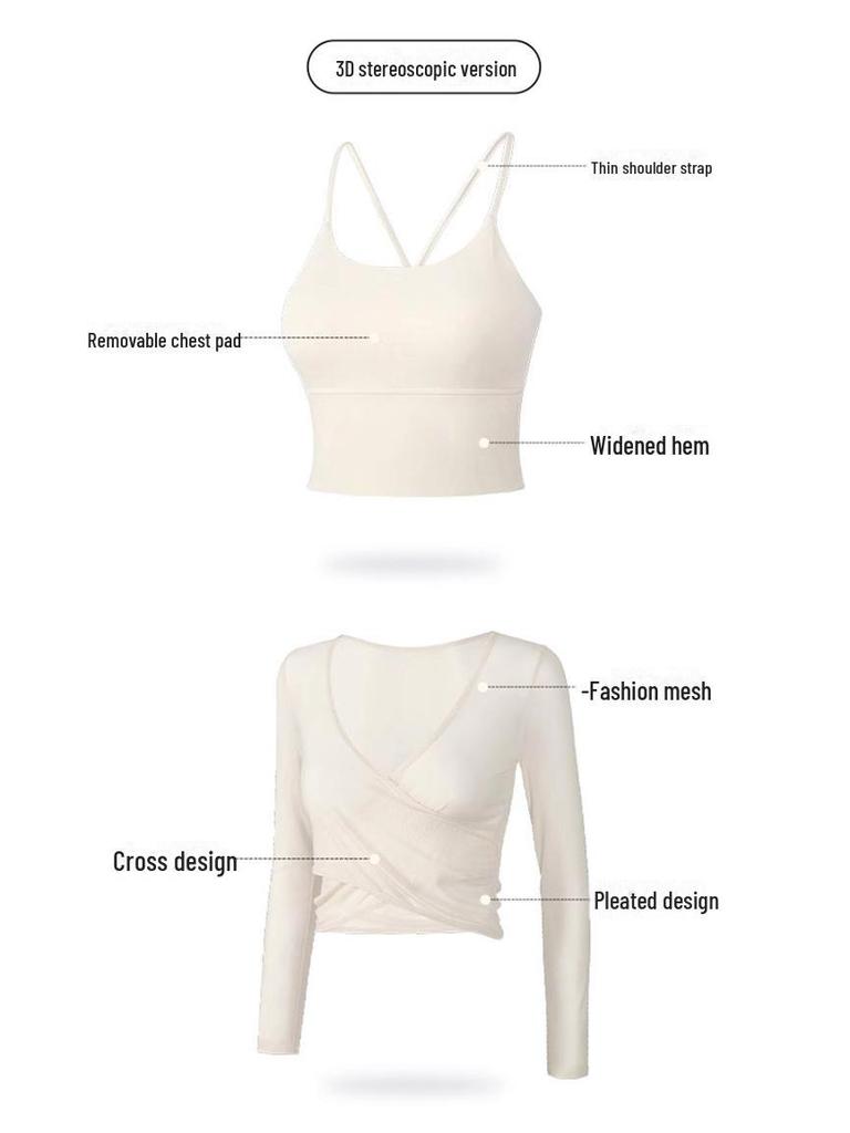 Women's Spring Yoga Suits: Chest-Pad Sports Top, Slimming Blouse, Pilates Fitness, Long Sleeve