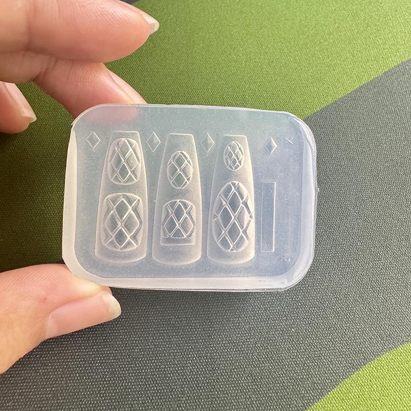 Silicone Nails Mold Plaid Bow Flower Reusable Templates Stamping 3D Diy Design Nail Art Parts Decorations Tools