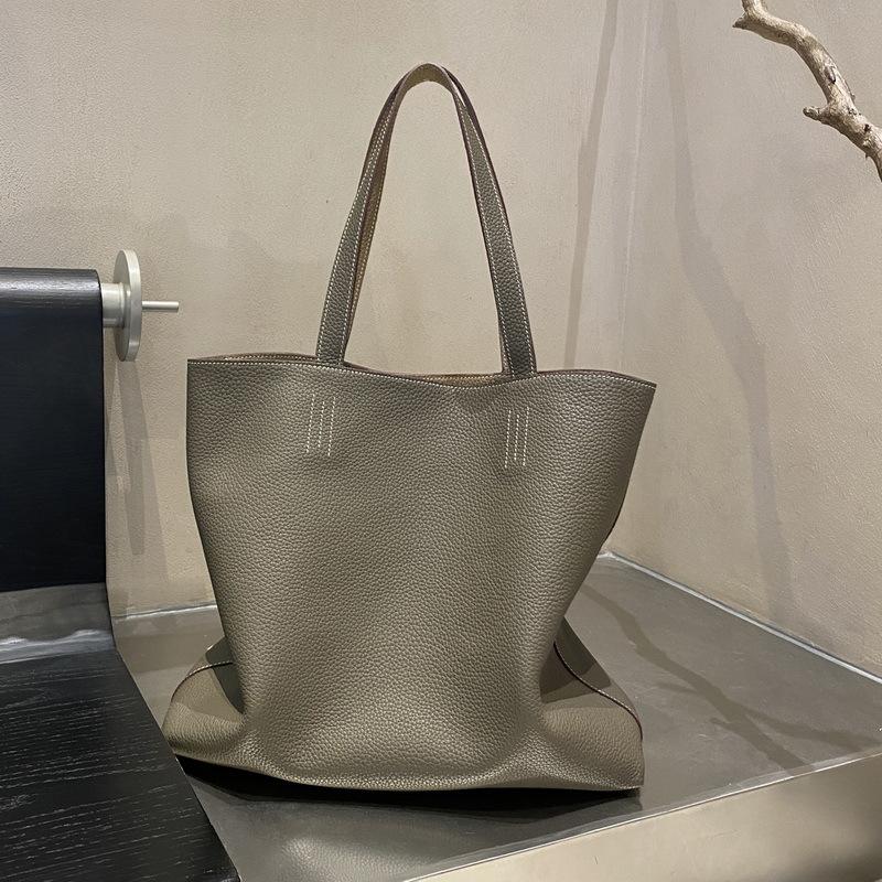 New Double-sided TC Leather Tote Women's Bag, Easy To Knead, Large Capacity Commuting European and American Style Versatile Bag