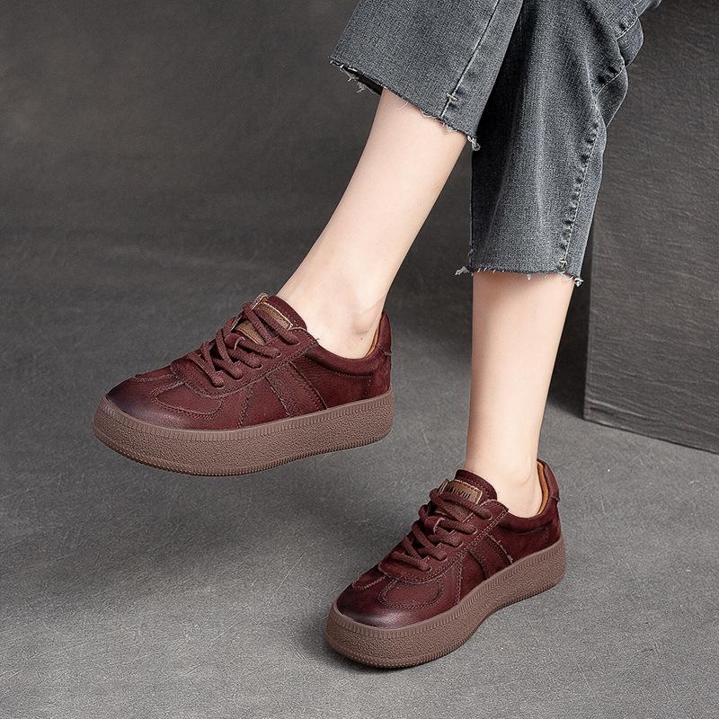 Fashion GKTINOO 2025 Autumn New Retro Lace-up Flat Platform Shoes Genuine Leather Sneakers Thick Soled Round Toe Casual Women's Shoes