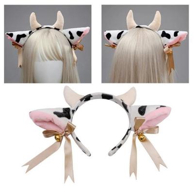 Dámská čelenka do vlasů, čelenka do mléčné kravské ucho s mašlí, stuhou, zvonovou dekorací, ohýbatelnou ručně vyráběnou lehkou pokrývku hlavy, kostýmní doplněk