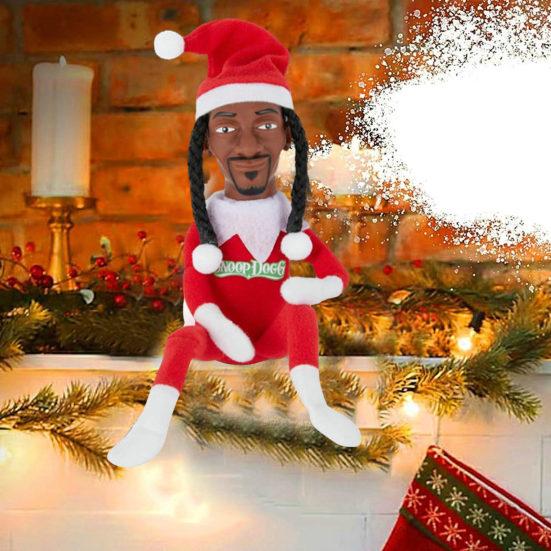 Snoop Elf on The Stool Funny Hip Hop Doll Christmas Ornaments Plush Doll Toy Collectible Home Decoration