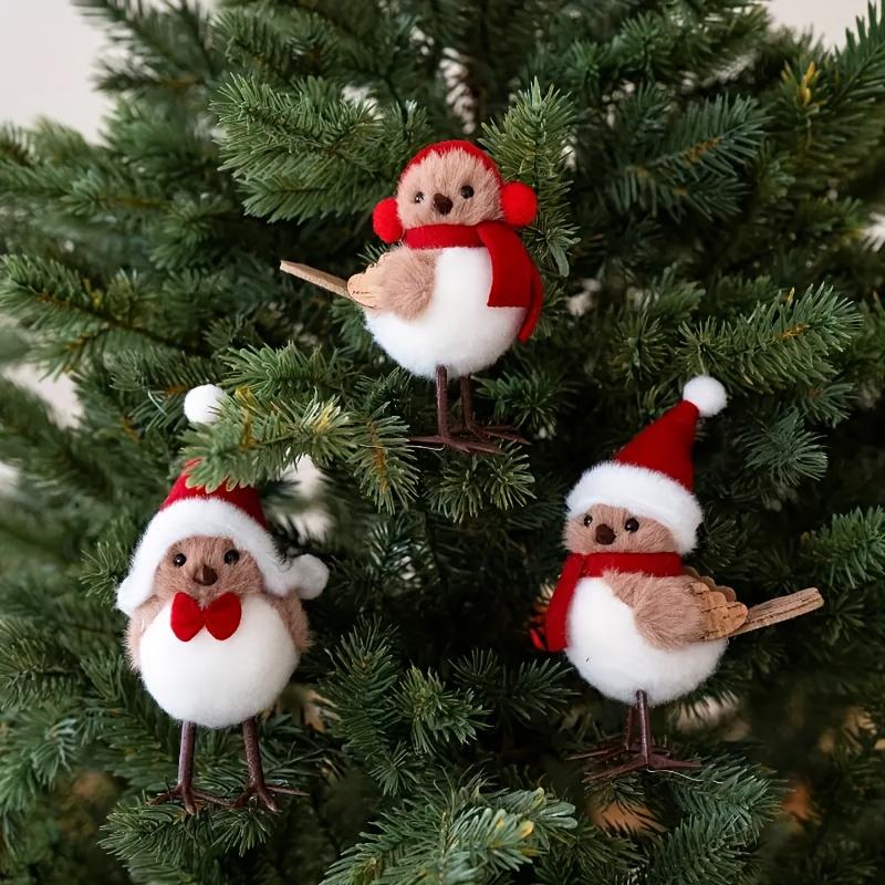 1/3pcs Different Cute Winter Bird Ornaments with Santa Hats Realistic Soft Fabric Decorations,easily Create a Festive Atmosphere