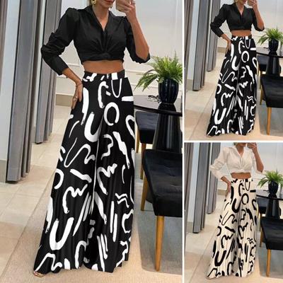 Women Pants Oversized Wide Leg Elastic High Waist Casual Trousers Retro Print Loose Fit Long Pants Streetwear