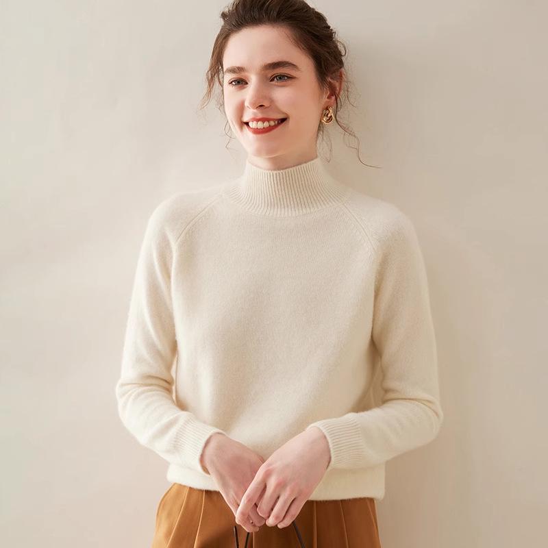 High Neck Cashmere Wool Raglan Sleeve Loose Sweater, 2025 Autumn/Winter Collection