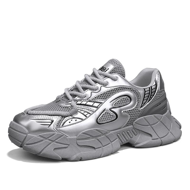 

2024 autumn new men s platform dad shoes student mesh breathable casual sports shoes live broadcast versatile men s shoes 44 срібло сірий колір
