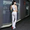 Sexy Shiny Zipper Open Crotch Flare Pants Hollow Out Crotchless Smooth Sexy Hips Capris High Waist See Through Sexy Pants F20