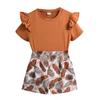 Girls' Casual Suit 2025 Summer Children's Lace Short Sleeve Top Fashion Printed Shorts Two-piece Set