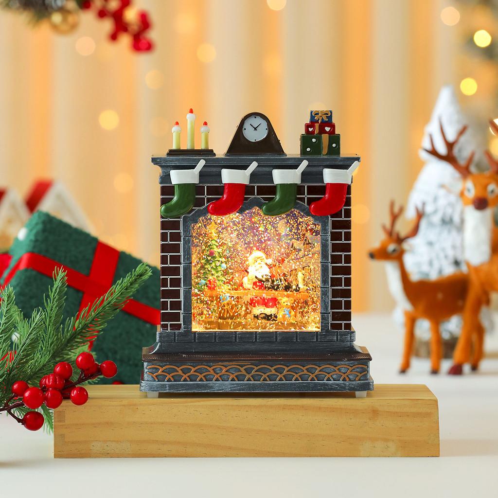 Music Ornament Fireplace Box With Snowman And Reindeer Christmas Gift Decor