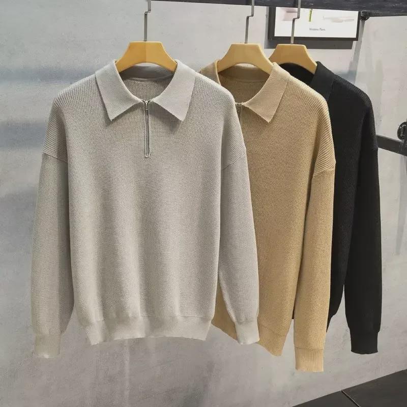 VantaGoods Heren herfst/winter gebreide polotrui met halve rits - Casual Japanse stijl XXL