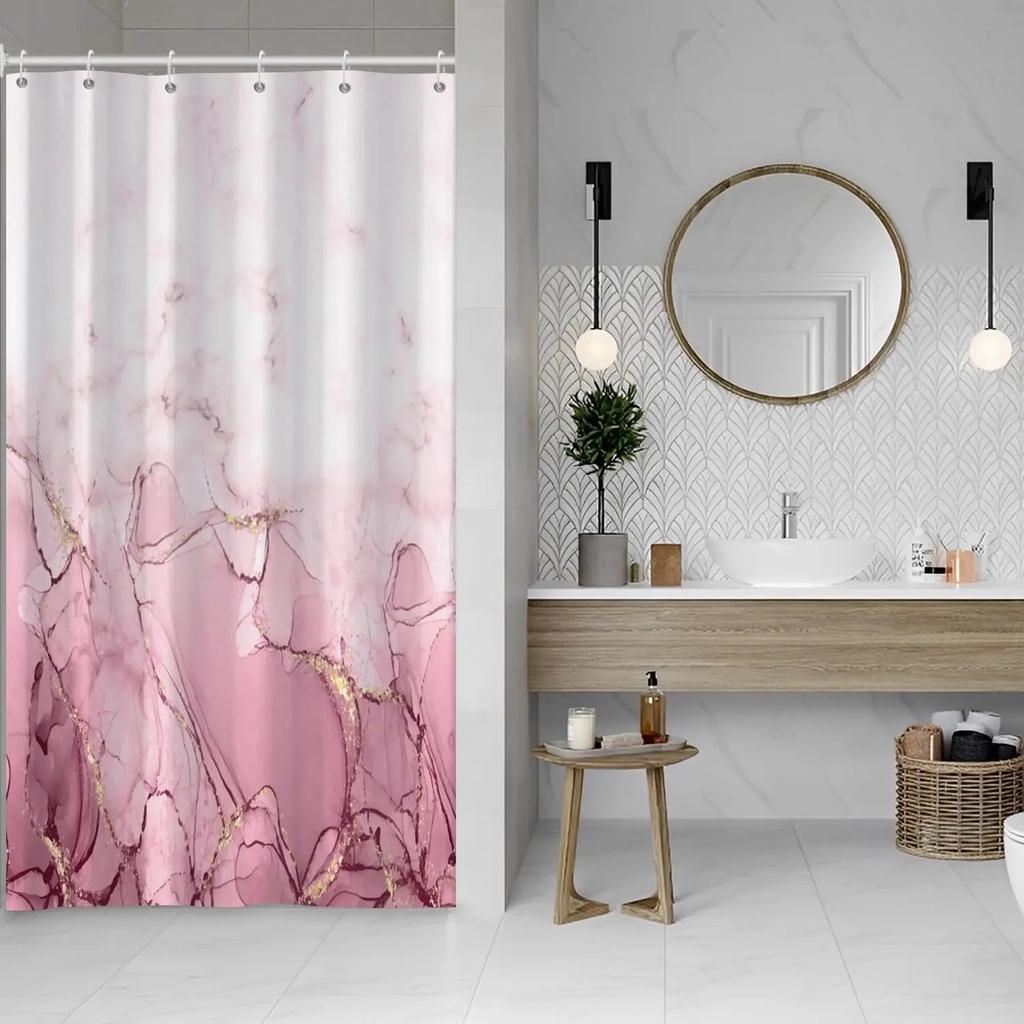 Purple Marble Shower Curtain for Bathroom, Abstract Waterproof Fabric Curtain Set with 12 Hooks, 71x71 Inches
