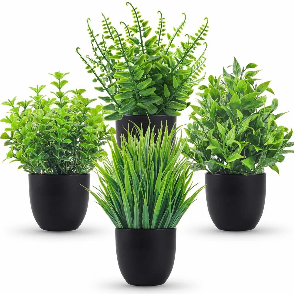 4PCS Artificial Plants Small Faux Plants Green Bathroom Accessories for Bathroom Home Office Table Decor Indoor
