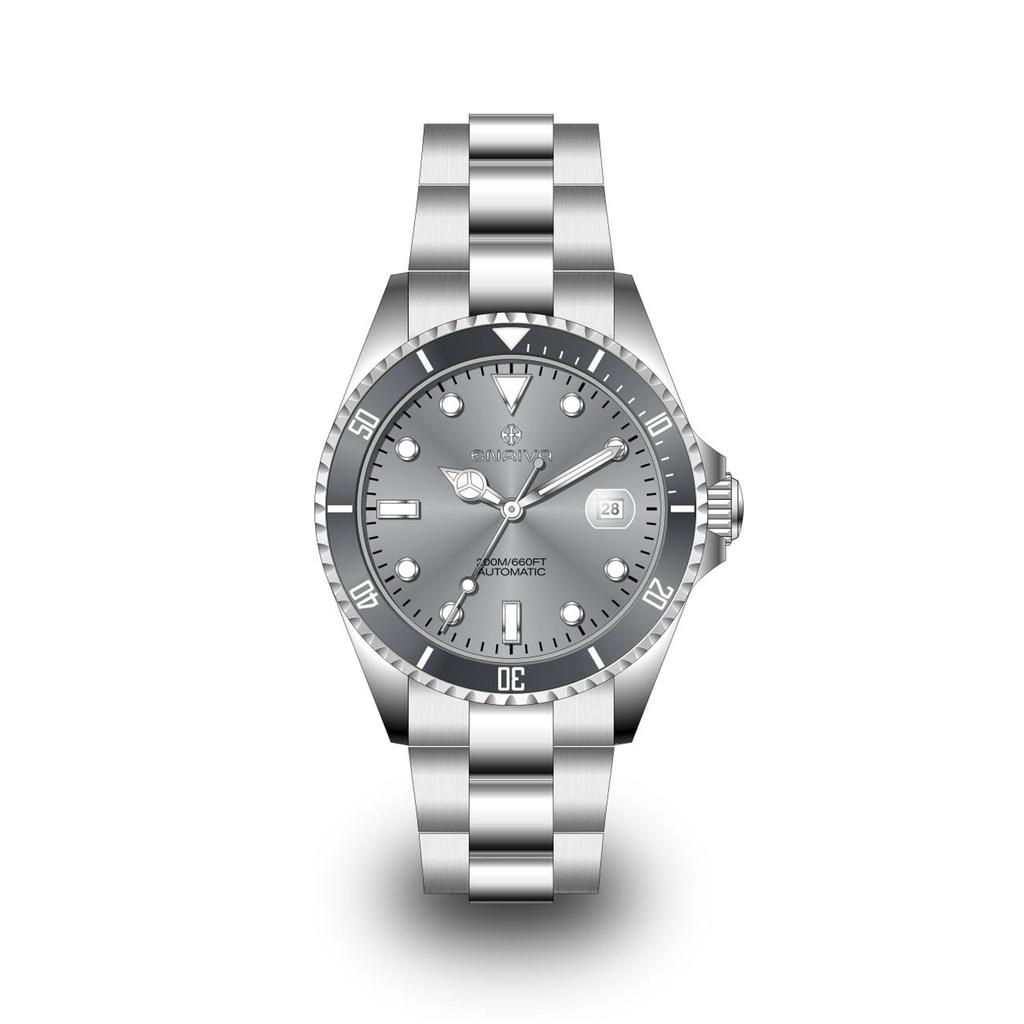 ENRIVA 200m Waterproof Diver Automatic Watch Stainless Steel Band Professional Japanese Automatic Watch for Men with 3 Hand Date Calendar Rotating