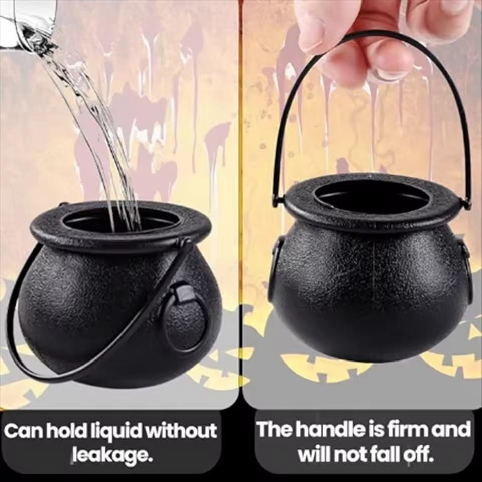 Mini Skull Witch Kettle Candy Plastic Cauldron Holder Halloween Party Prop Tool