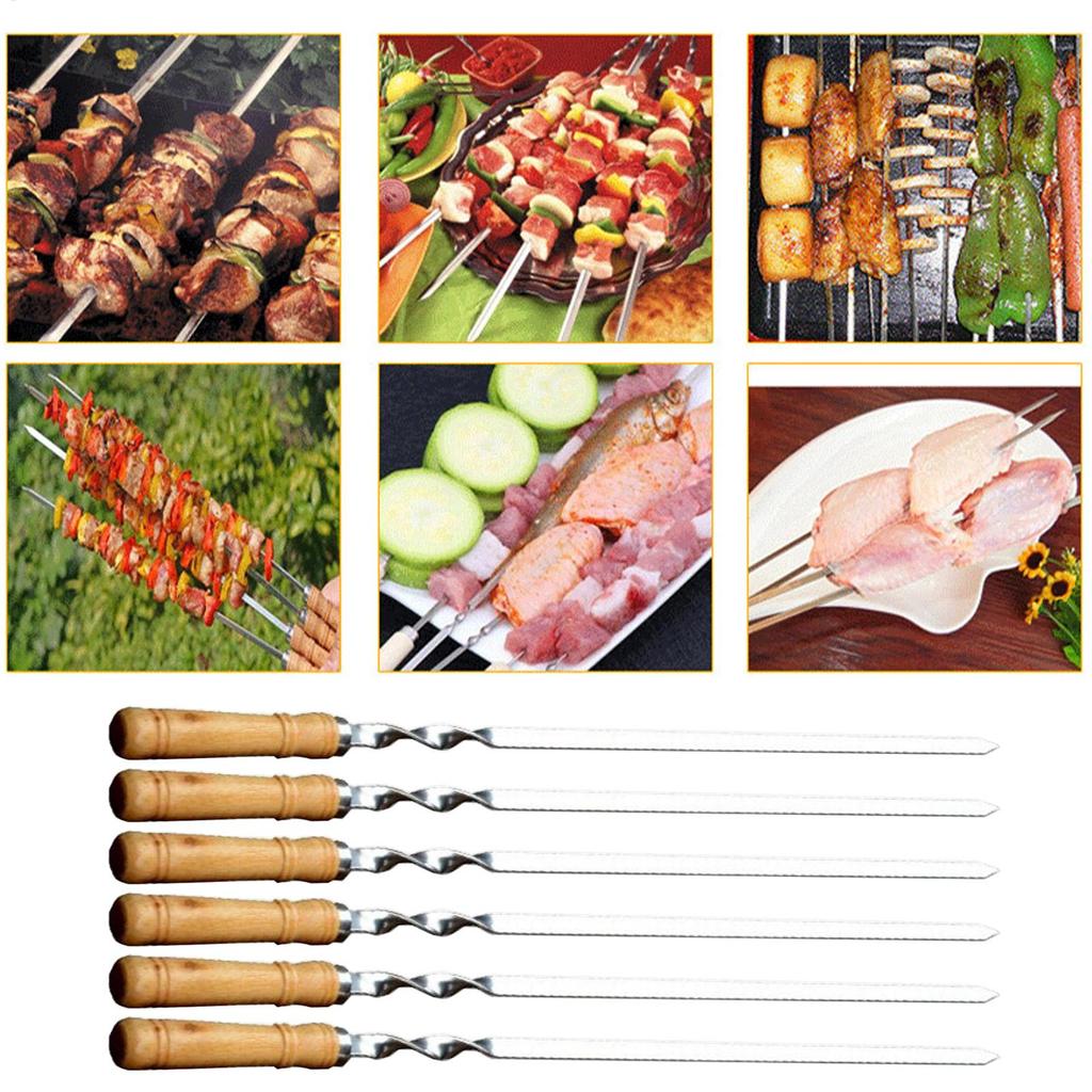 Kebab Skewers Reusable Metal Skewers 6 Pieces Stainless Steel Long Reusable Flat Bbq Tools for Camping Vegetable Cooking