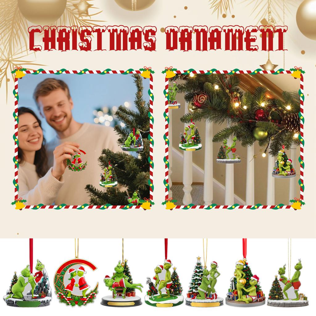 Personalized Couple Christmas Figurines, 2D Flat Green Christmas Couple Figurines, A Fun Anniversary Gift For Husbands And Wives.