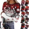Women's Winter Slim Bottom T-shirt Fashion Casual Gradient Printing Round Neck Pullover Long Sleeve Top