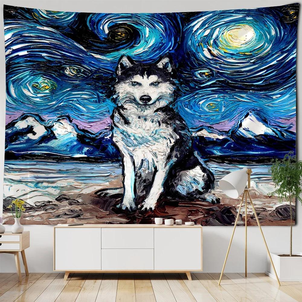 Bedroom living room fabric wall hanging tapestry Van Gogh landscape oil painting print wall hanging room art decoration