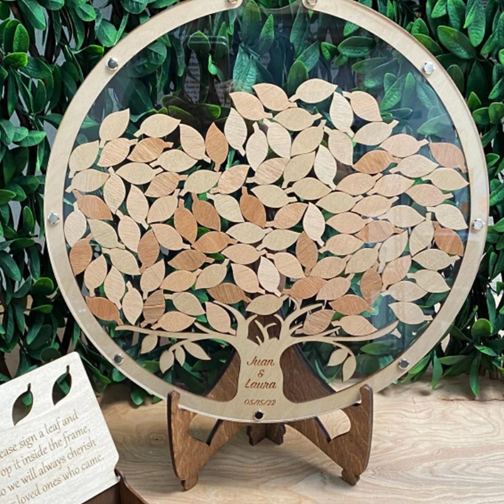 Wedding Guest Book Alternative Wedding Decor-Drop Heart Guestbook 80 Wood Leaves Guest Sign in Wedding Decoration for Reception
