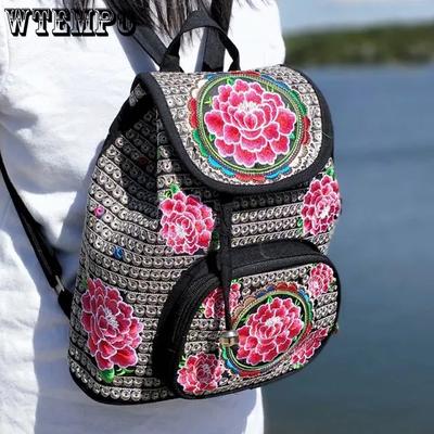 Retro Ethnic-style Embroidered Canvas Backpacks Women's Casual Versatile Large Capacity Travel Shopping Bags