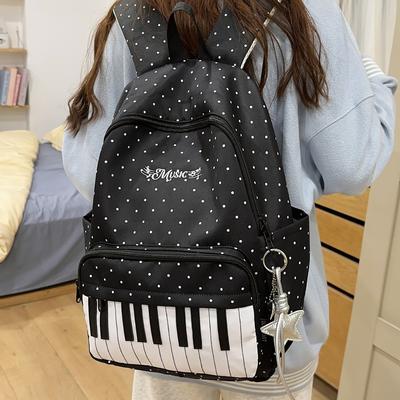 Polka Dot Piano High-Style School Bag For Female Students College Style Travel Backpack For Middle And High School Girls
