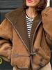 Women's Autumn/Winter Hooded Jacket with Leather Trim