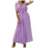 Women's Fashion Slim Sexy Ruffle Sleeve Chiffon Pleated Skirt Solid Color Dress