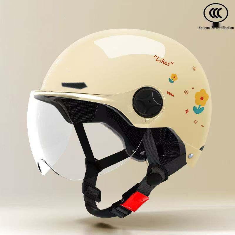 

All-Season Electric Scooter Helmet with Floral Pattern Short Tea-colored Visor (Sunshade)