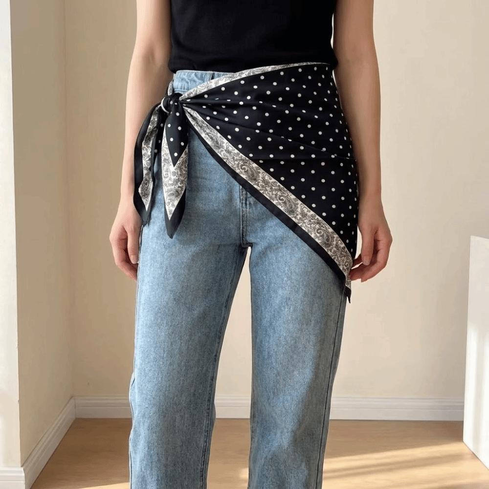 Imitation Silk Floral Triangle Scarf Polka Dot Decorative Headscarf Versatile Belt Scarf Travel