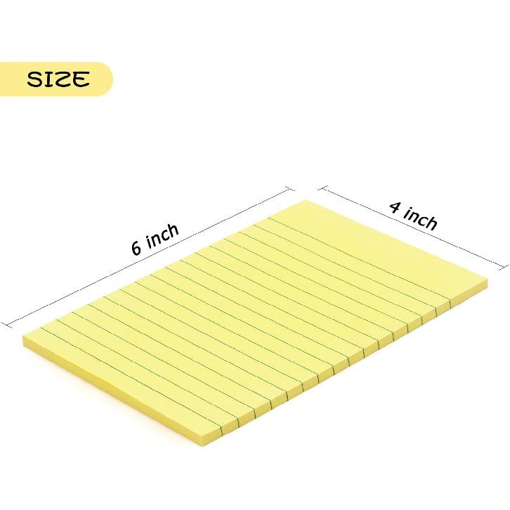 Early Buy 6 Pads Lined Sticky Notes with Lines 4x6 Self-Stick Notes Bright Color Sticky Notes, 45 Sheets/Pad (Yellow)