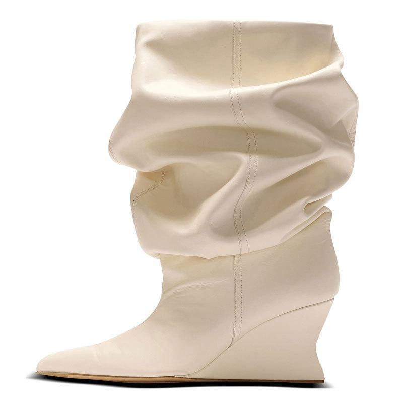 European And American Women's Fashion Sexy Ankle Boots Ladies High Quality Pointed Toe Sloping Heel Stacking Boots