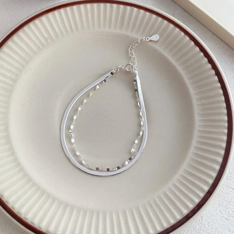 Sterling Geometric Layered Snake Bone Bracelet Women Minimalist Elegant Stylish Daily Wear