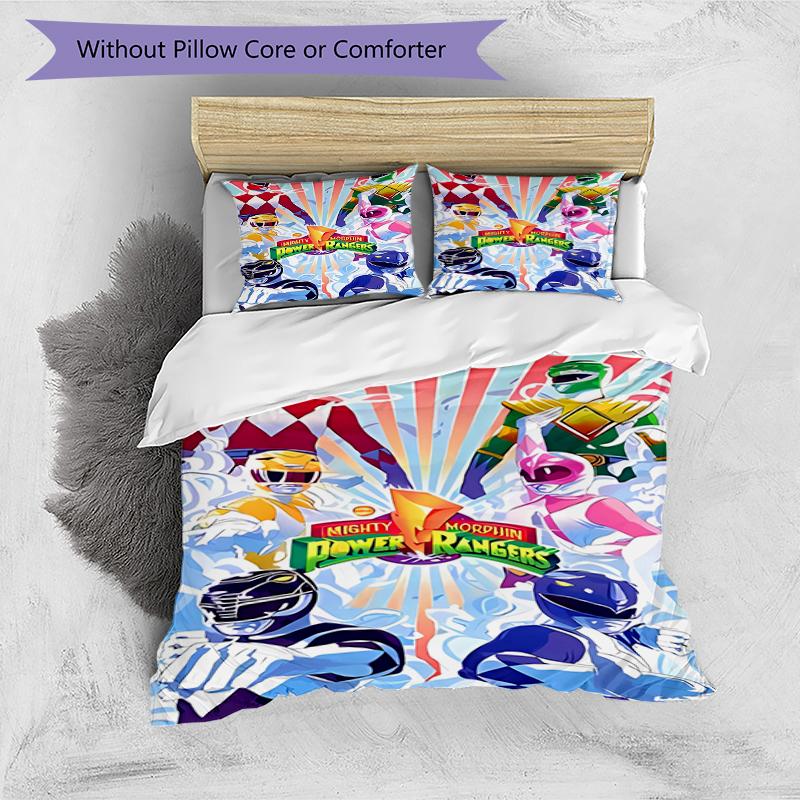 3pcs Mighty Morphin Power Rangers Pattern Bedding Set Duvet Cover Set Includes Duvet Cover &pillowcases, Perfect All Season Bedroom Decoration & Gift