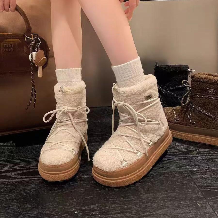 Snow boots women's 2025 winter new thick-soled versatile plush thickened fluffy shoes cotton shoes