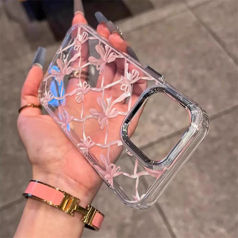 

Cute Pink Bowknot Phone Case For iPhone 16 16e 17 Air 15 14 13 12 11 Pro Max X XS Max 7 8 Plus Soft Clear TPU Cover Shell iPhone 7