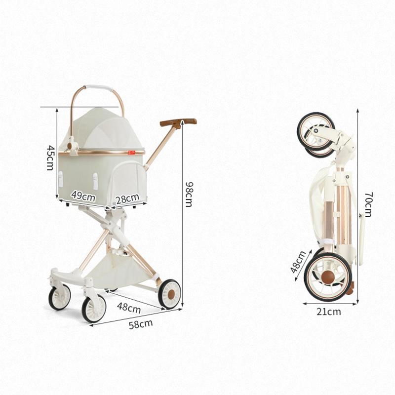 Lightweight Four-wheel Pet Stroller Foldable Cat Stroller Portable Multifunctional Carrying Basket Outdoor Travel Pet Supplies