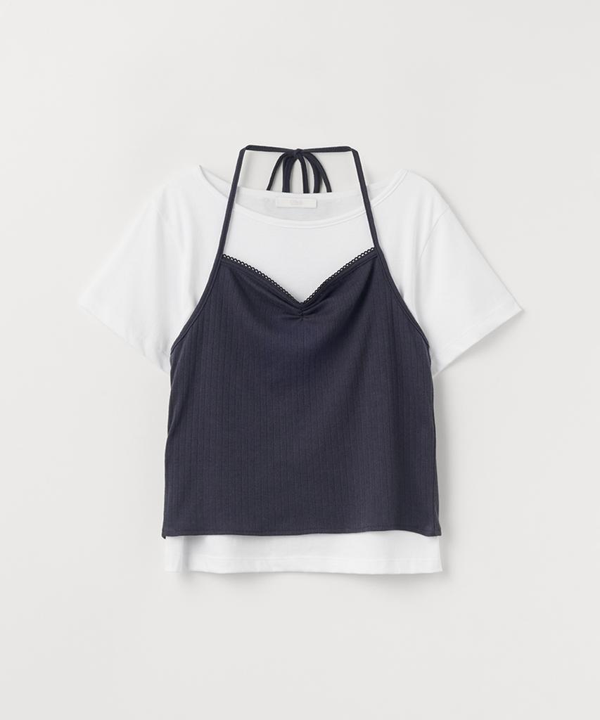 Selliteiljeu Halter Neck Layered T-Shirt Set_White