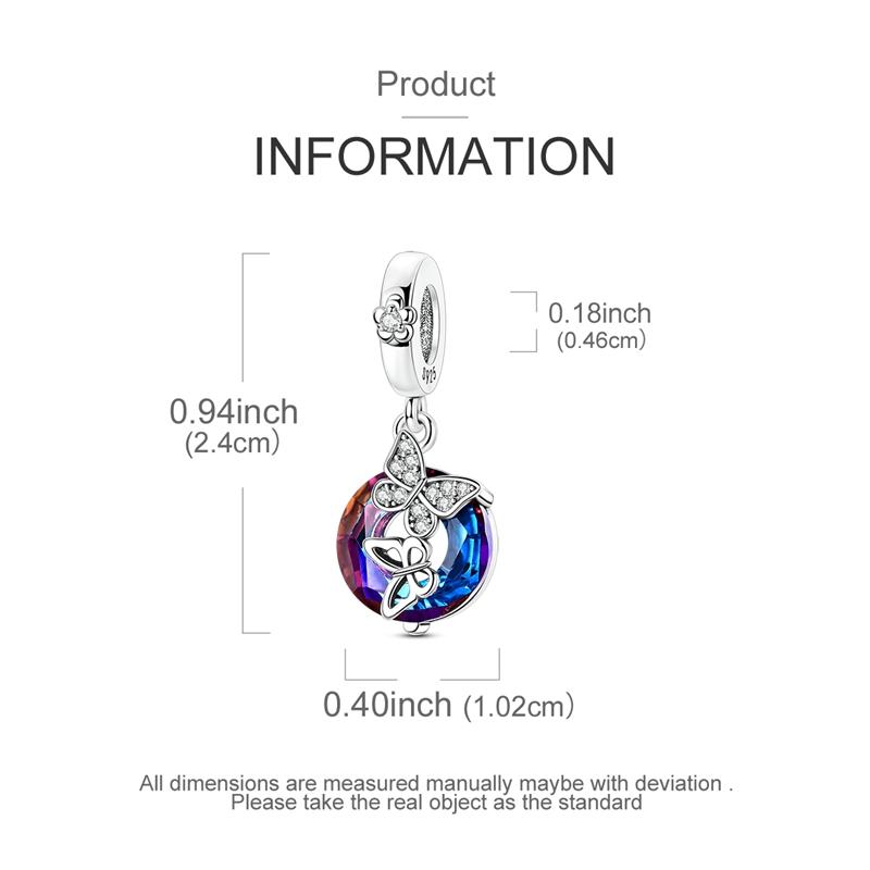 Copper Butterfly Circle Zircon Charms Pendants Fit Original Bracelet Jewelry Diy Marking Gift