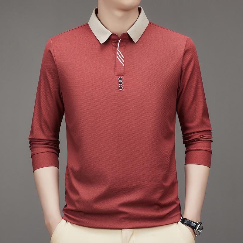 Spring and Autumn Men's Long Sleeve Polo Shirt Men's Business Scissors Collar Solid Color Lapel Base T-shirt Men