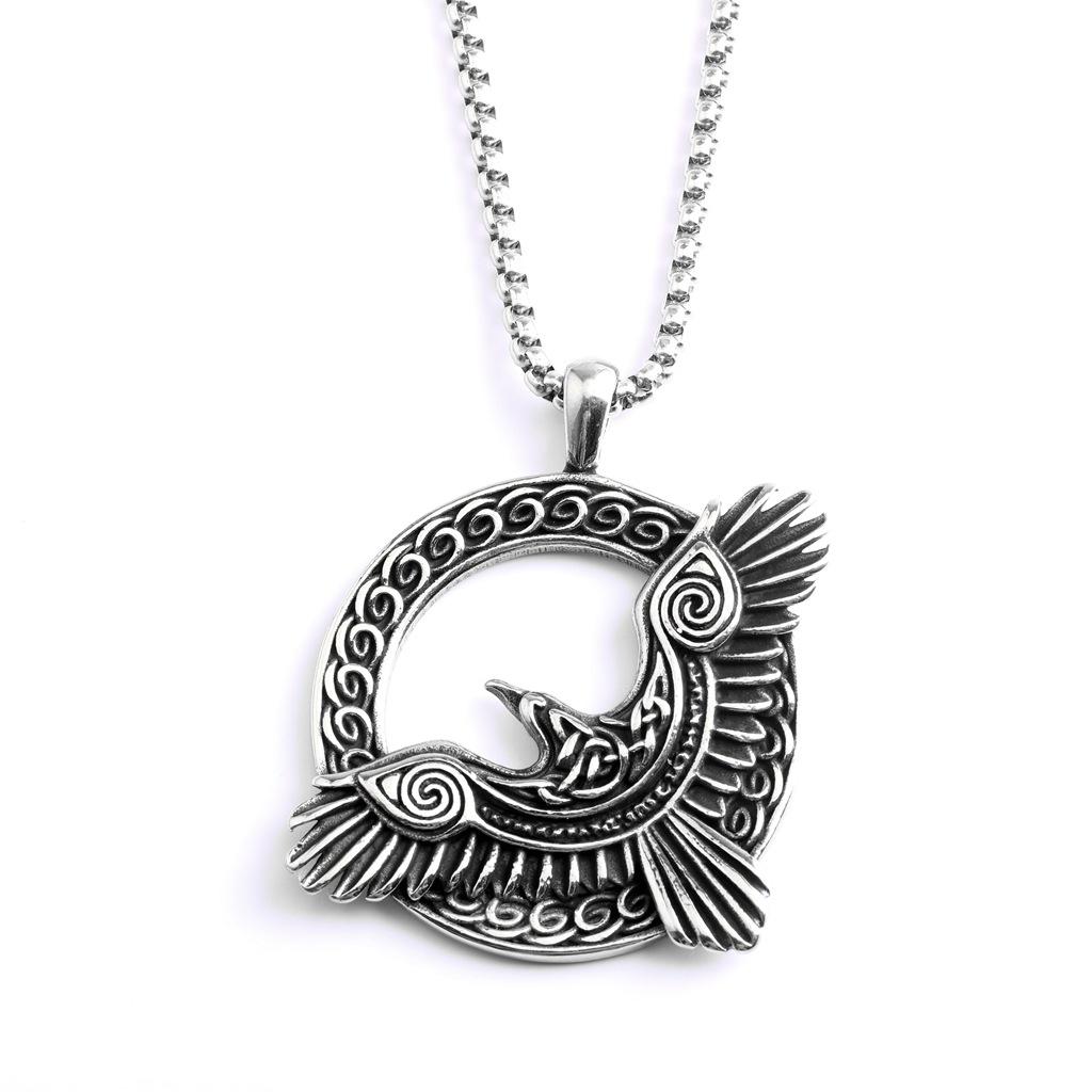 Viking Raven Celtic Knot Single Sided Stainless Steel Unisex Pendant Necklace