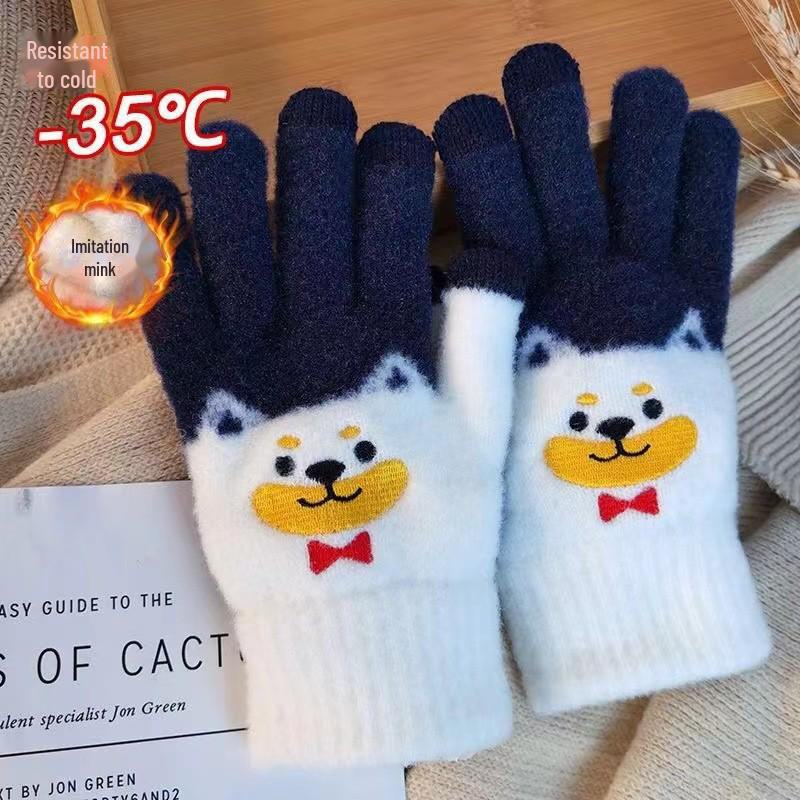 2024 Cute Korean Style Winter Knit Touchscreen Gloves for Women - Warm & Thick, Ideal for Cycling & Cold-Proof Protection