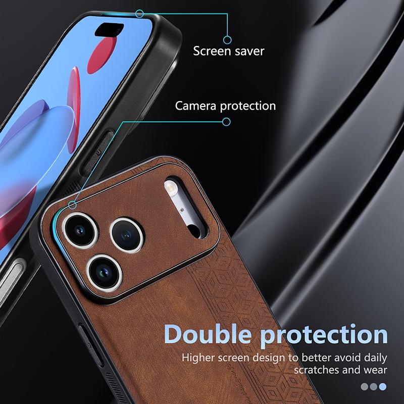 Coque arrière de téléphone en cuir PU de luxe pour iPhone 17 Air 17Pro Max 16E 15 14 13 12 11 SE 8 7 Plus Pare-chocs Coque Pour iPhone 16 Pro Max