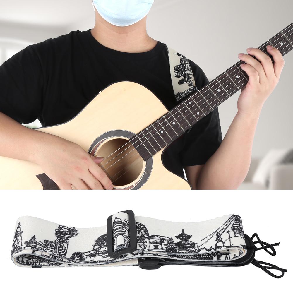 Leder Schultergurt Schwarz Weiß Bedruckt Verstellbare Länge Langlebig für Bass Folk Gitarre