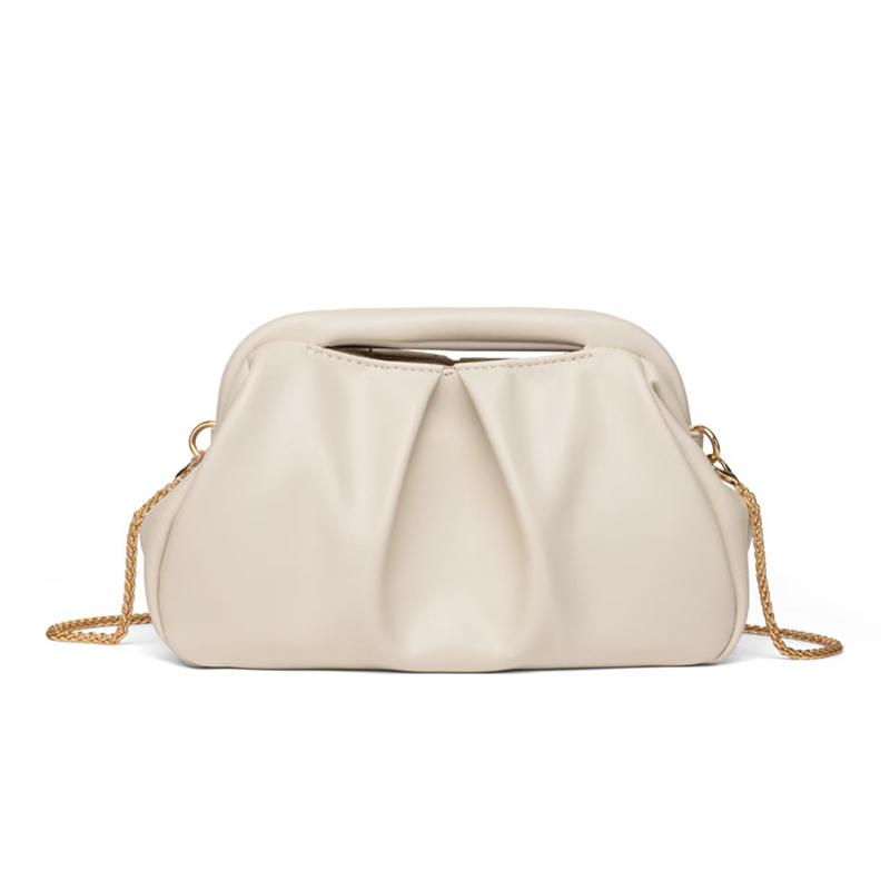 

Luxury Pleated Cloud Handbag New Fashion Metal Chain Bag Women Elegant Evening Bag Exquisite And Versatile Small Square Bag 25x7x15cm бежевый