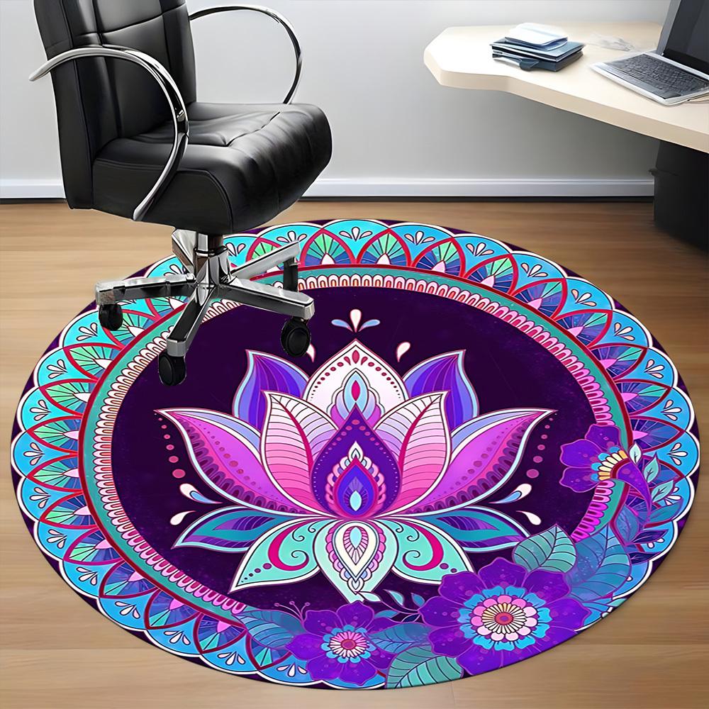 1pc Lotus MandalaChair Carpet for Office, Indoor Non-Slip Washable Polyester Fiber Carpet, Mat For Office, Machine Washable